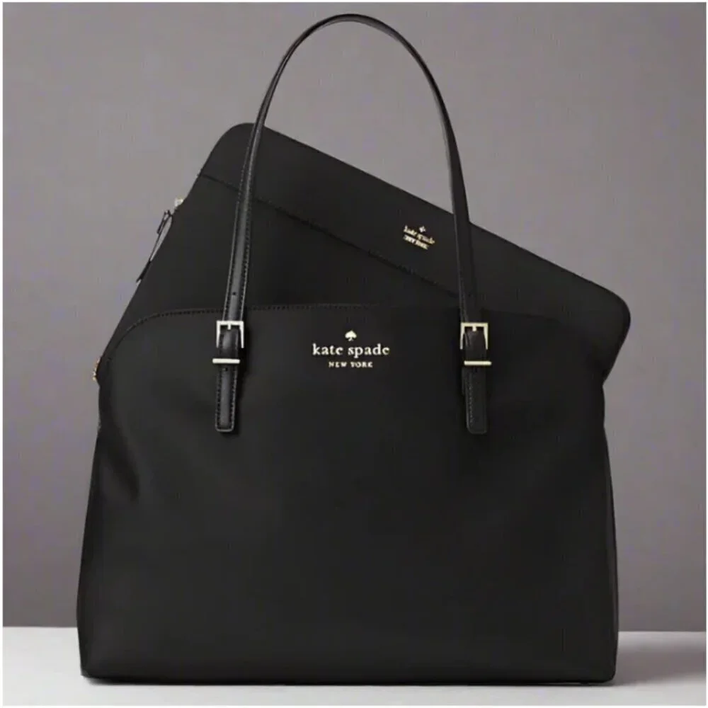 Kate Spade Large Laptop Tote Womens Black Nylon Leather Shoulder Bag Marybeth
